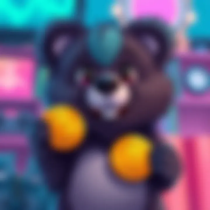 A cartoon-style Australian dropbear with a playful expression, holding a coin with the $DGENBEAR logo, set against a vibrant background.
