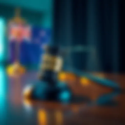 A gavel with a $6.9 million fine displayed on a table, symbolizing the court's decision against Binance in Australia.