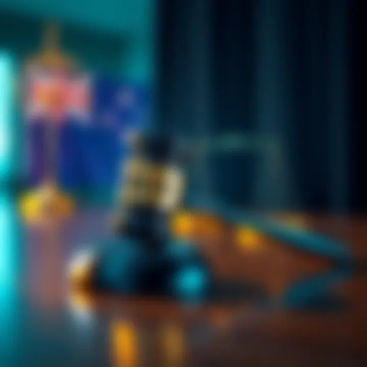 A gavel with a $6.9 million fine displayed on a table, symbolizing the court's decision against Binance in Australia.