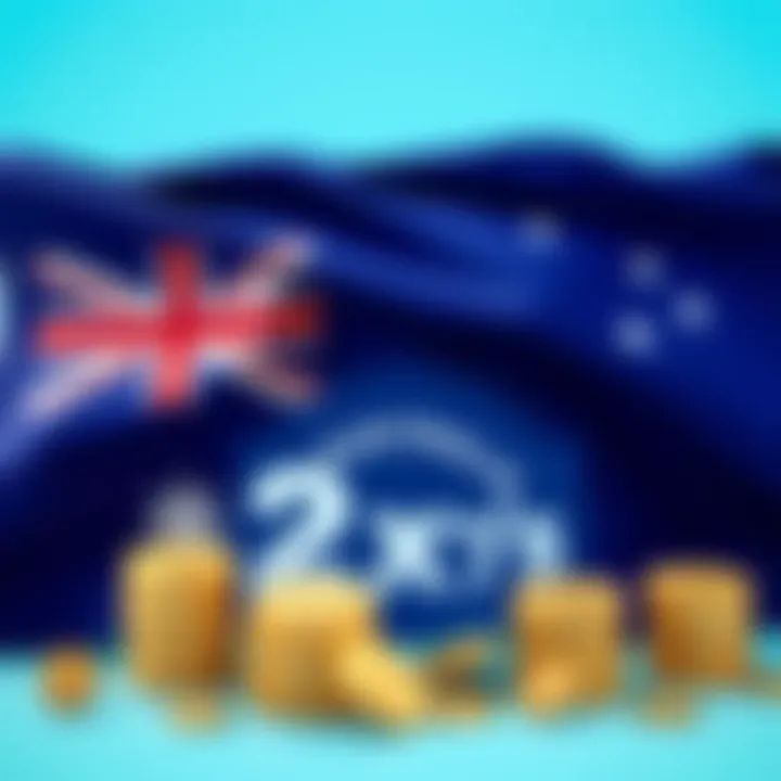 Australian flag with a graphic showing a 2% deposit match for Nexo accounts, featuring coins and dollar signs