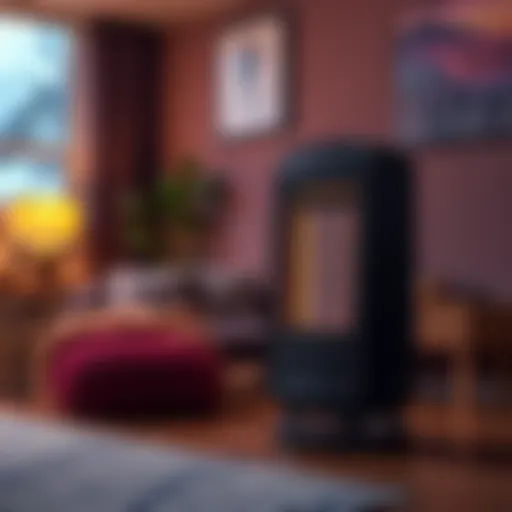 Avalon Q90 heater set up in a cozy living space, showcasing its modern design and heat output