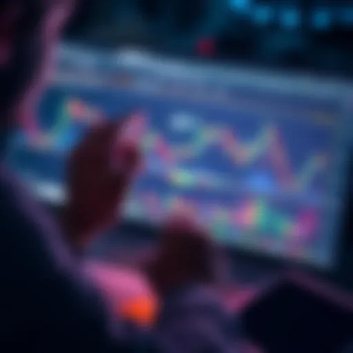 A person carefully analyzing a trading chart on a laptop, emphasizing a steady approach to buying Bitcoin and being mindful of risks