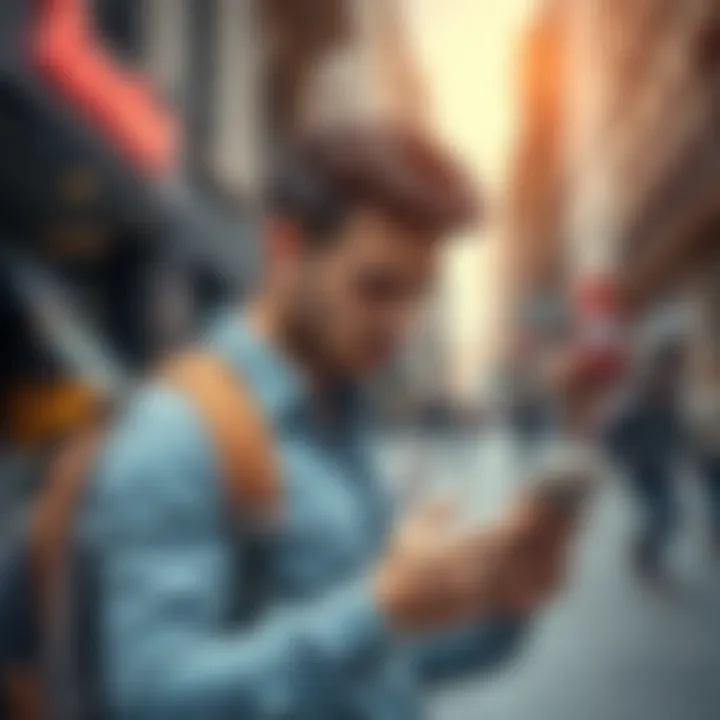 Backpacker looks frustrated with phone Backpacker in a city looking frustrated at phone after losing money to a scam