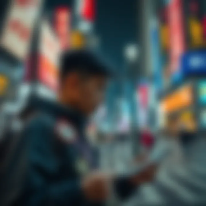 A person is seen engaging in badge hunting, focusing on parcels and badges in an urban setting.