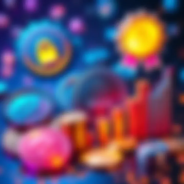 A visual representation of digital badges symbolizing rewards and achievements, with icons depicting coins and increasing graphs to represent passive income and rent per second