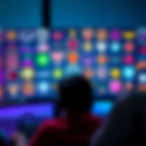 A person looking at a computer screen filled with various gaming badges, contemplating their significance in gameplay.