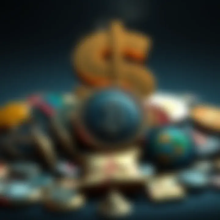 A collection of badges and parcels symbolizing daily income goals, with a dollar sign in the background