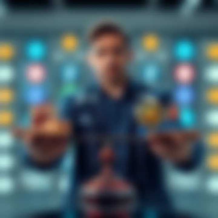 A person weighing options between parcels and badges with icons representing each, debating their next move for better rewards