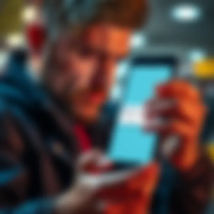 A frustrated customer looking at a locked bank account on a smartphone, showing a bank app error message about account access.