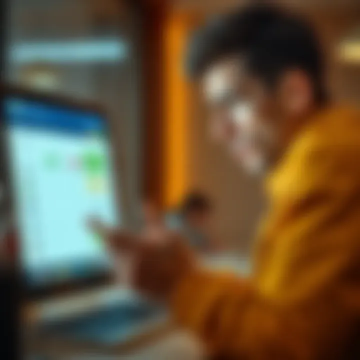 A person looking frustrated while checking bank fees on a computer, trying to send money to Zhytomyr Archives