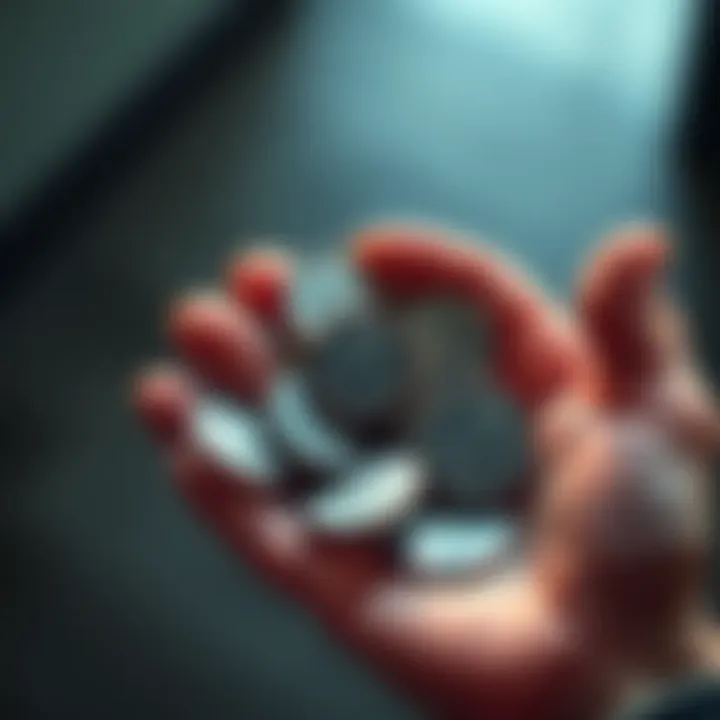 A person holds a handful of shiny quarters received from the bank, looking surprised and curious about their value.