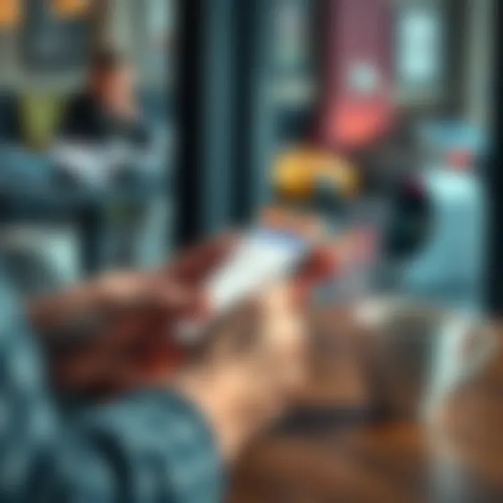 Bank Transfer Concept A person using a smartphone to transfer money to a bank account with a coffee cup nearby