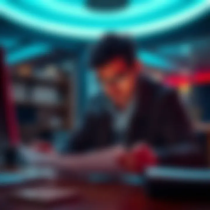 Individual looking over government paperwork related to personal banking