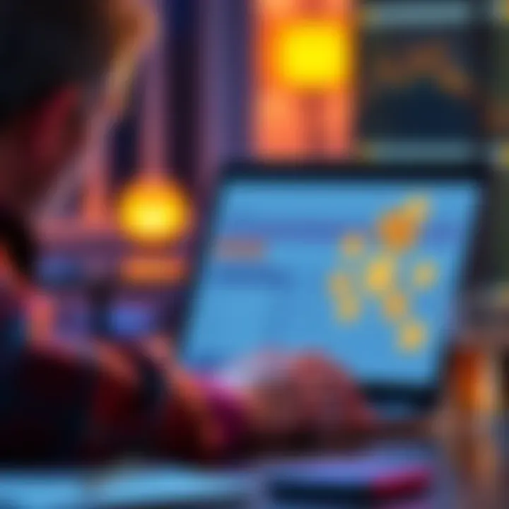 A person looking at a bank statement with cryptocurrency symbols on a laptop screen, expressing concern about account suspension.