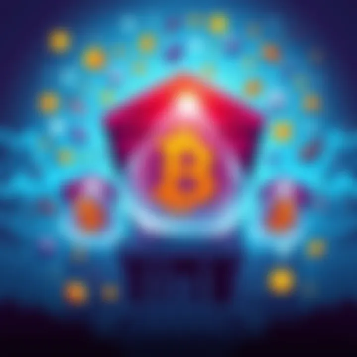 A visual representation of banks and cryptocurrency symbols merging together, symbolizing the future financial integration.
