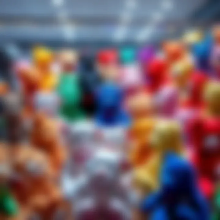 Beanie Babies in a modern art display A collection of colorful Beanie Babies arranged artistically in a gallery setting