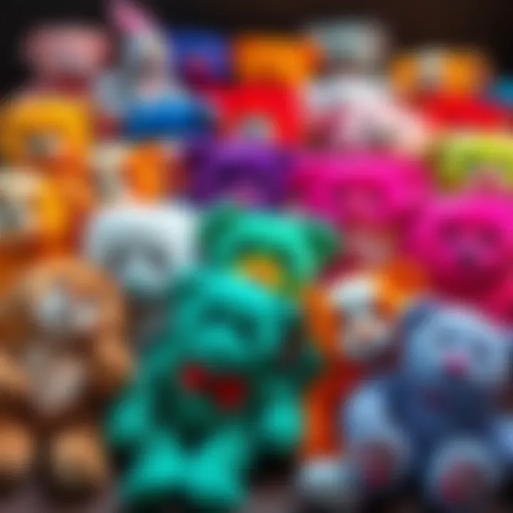 Colorful Beanie Babies Collection A collection of various Beanie Babies arranged together, showcasing their vibrant colors and playful designs, symbolizing a debate on their value compared to future knowledge.