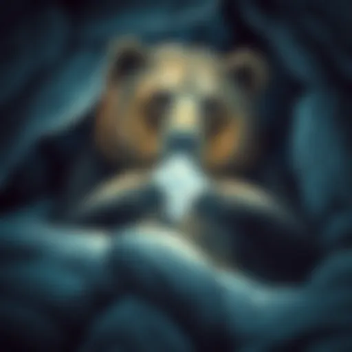 A bear resting in a cave, holding a shiny diamond in its paws, symbolizing patience during a bear market.