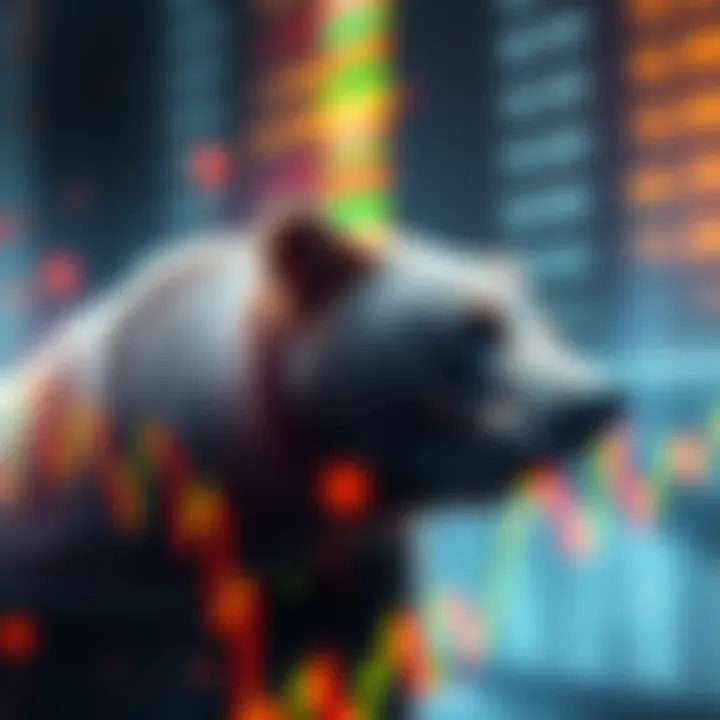 Stock market trends with bear imagery