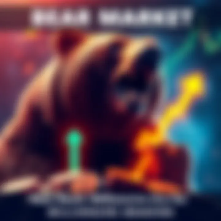 A graphic showing a bear symbolizing a market downturn with coins and upward arrows representing potential gains for investors.