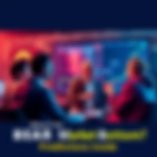 A group of people discussing market predictions with charts and graphs on a screen, expressing anxiousness about prices