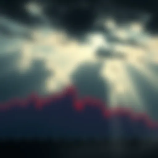 A graph showing a downtrend with dark clouds overhead and a hint of sunlight breaking through, suggesting a potential market reversal.
