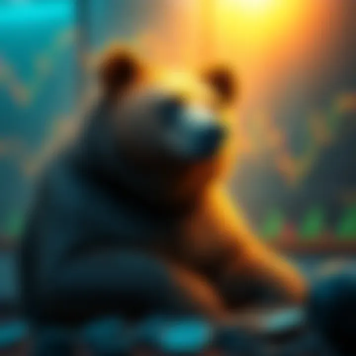 A bear sitting quietly in a financial setting, reflecting on market losses, with charts and graphs in the background.