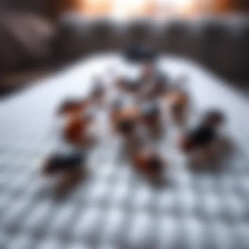 Close-up of bed bugs crawling on a mattress
