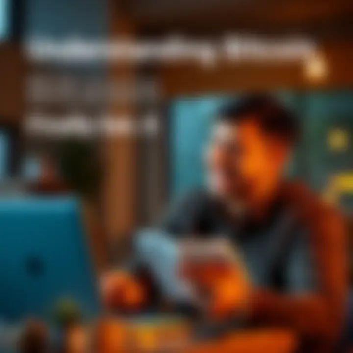 A person studying Bitcoin with a laptop and a notebook, looking relieved and happy after understanding the concepts.