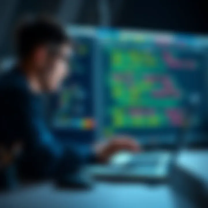 A beginner developer working on a laptop, exploring Solidity code repositories and making contributions