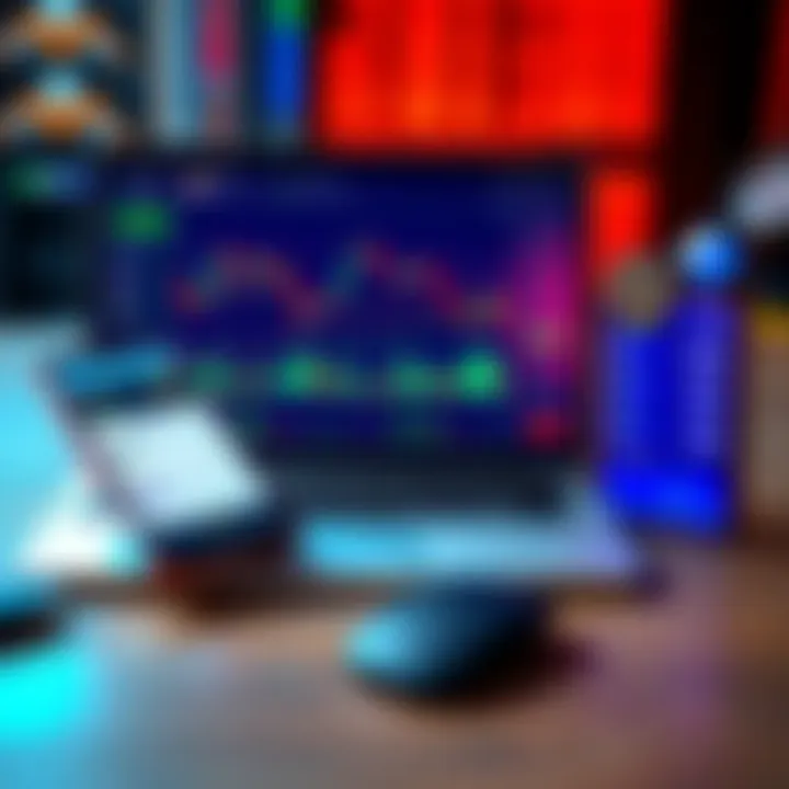 A laptop displaying a crypto trading platform with charts and graphs, alongside a smartphone showing price alerts and notifications.