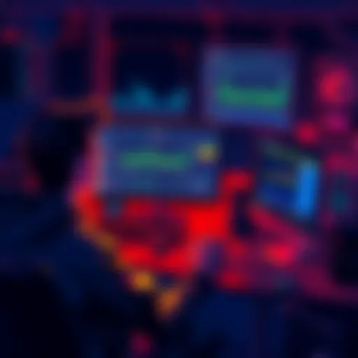 A beginner sits at a computer, focused on cryptocurrency mining using NerdQAxe++. The screen shows mining software with graphs and numbers indicating mining difficulty. Various mining hardware is visi...