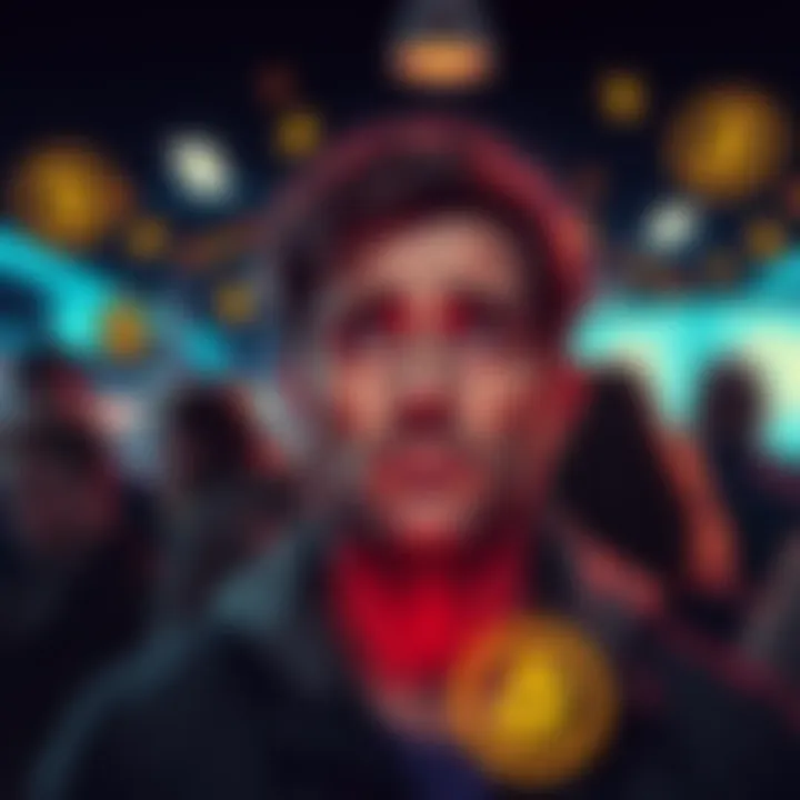 Poster for Ben McKenzie's documentary 'Everyone Is Lying to You for Money' showing a worried expression among people and cryptocurrency symbols in the background