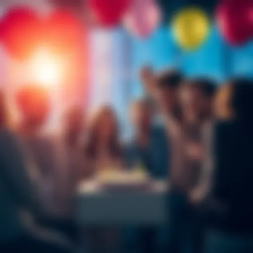 A group of friends celebrating Ben's achievement of 1 million subscribers with balloons and a cake