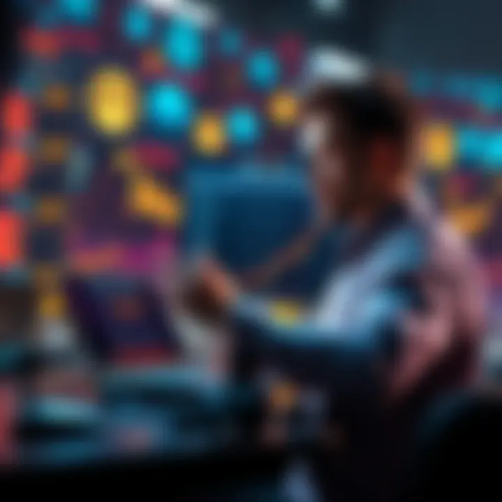 A person checking a betting platform on a laptop with AI-related graphics in the background