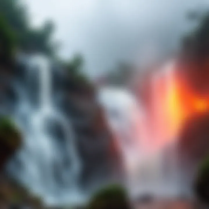 A vibrant waterfall powering Bitcoin mining in Bhutan, symbolizing energy and technology.