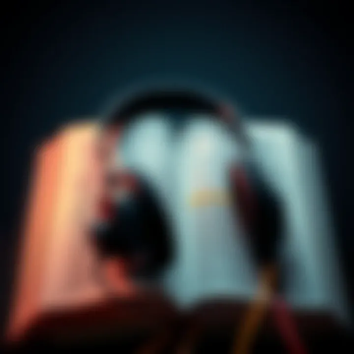 A close-up view of a Bible open to a highlighted passage, with a pair of headphones resting on it, symbolizing the connection between scripture and music.