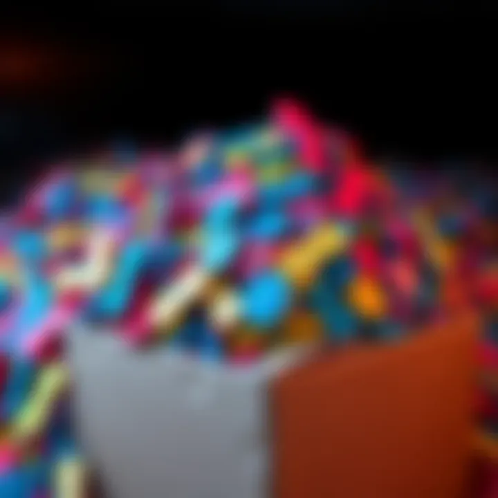 A large pile of colorful bidding tokens overflowing from a box, highlighting concerns about excess tokens after recent auctions.