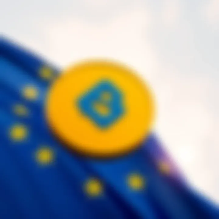 Binance logo with EU flag in the background Binance logo displayed alongside the EU flag, symbolizing the platform's attempt to regain presence in Europe