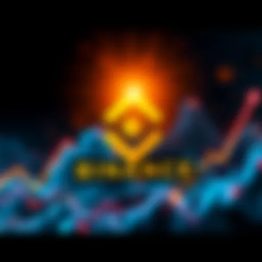 A visual representation of Binance's logo with a spotlight on Kaspa, symbolizing a potential new listing, surrounded by graphics of upward trends and smart contracts.