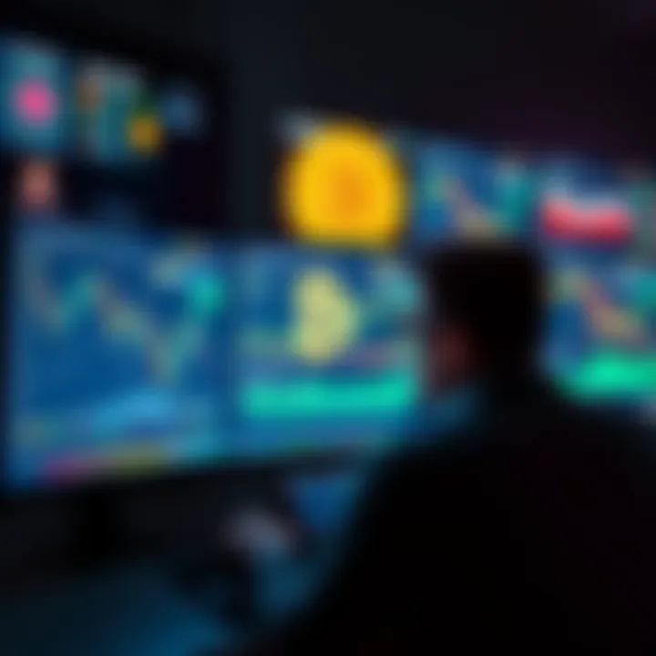 Bitcoin Basics for Beginners A person looking at a computer screen with Bitcoin graphics and charts, symbolizing guidance for new Bitcoin users