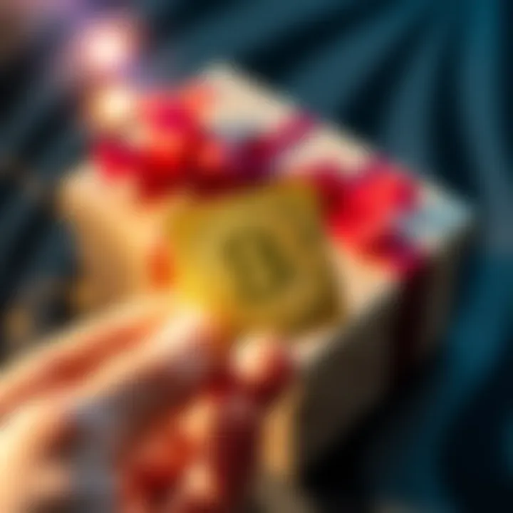 A hand holding a Bitcoin bearer card with a gift box in the background