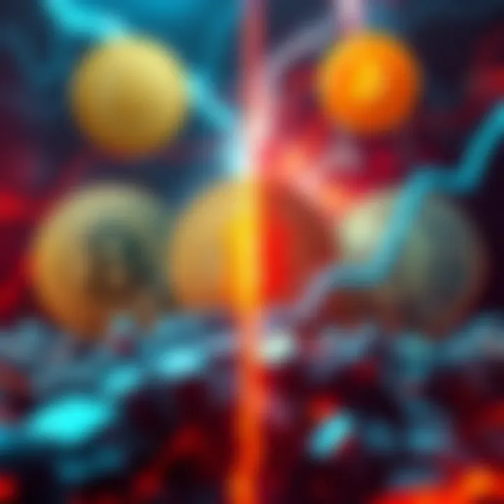 Bitcoin Blocksize War A visual representation of the Bitcoin Blocksize War, showing divided opinions on scalability, with Bitcoin and Bitcoin Cash logos and discussion forums depicted in the background.