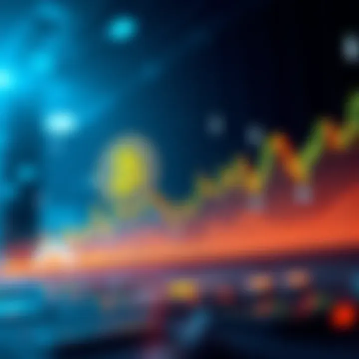 A graph showing Bitcoin price trends with rising and falling lines, representing market fluctuations