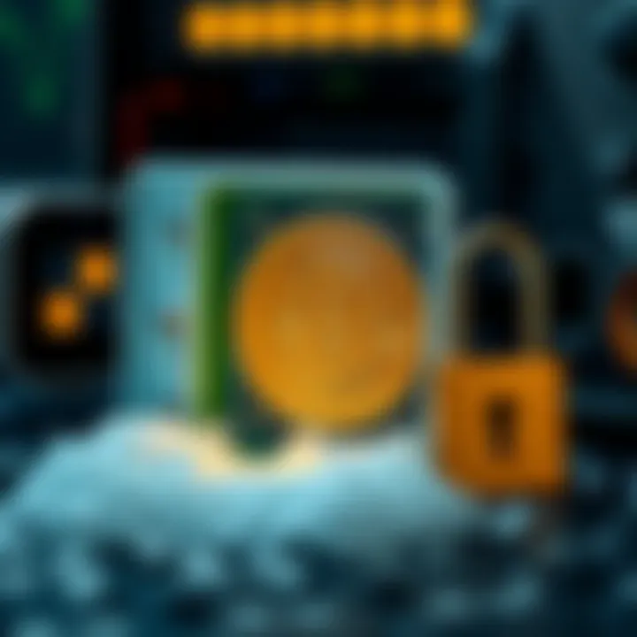 A secure hardware wallet with Bitcoin symbol and a lock representing cold storage for cryptocurrency.