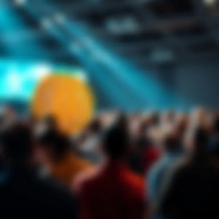 People discussing Bitcoin's future viability in a crowded forum setting