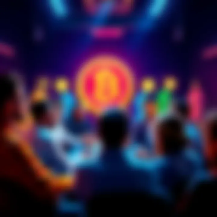 Bitcoin Discussion Forum A group of diverse people discussing Bitcoin online, sharing ideas and insights on a forum in a digital space.