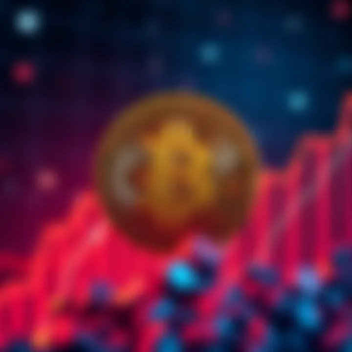 A Bitcoin symbol with an upward trending graph in the background, representing its dominance in the cryptocurrency market.