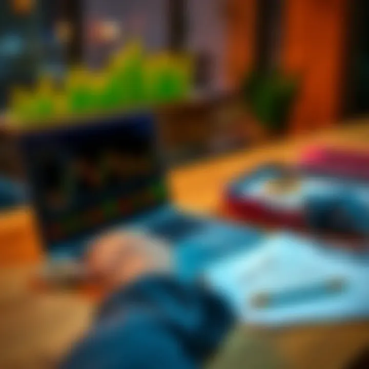 A person analyzing financial charts and Bitcoin ETF options on a laptop with IRA documents on the table