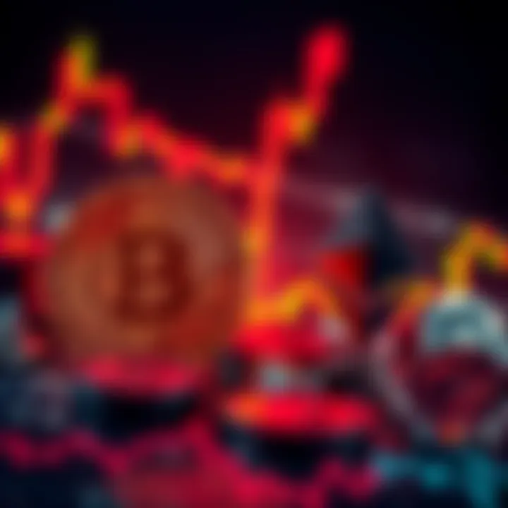 Bitcoin and Ethereum logos with stock market graphs showing upward trends